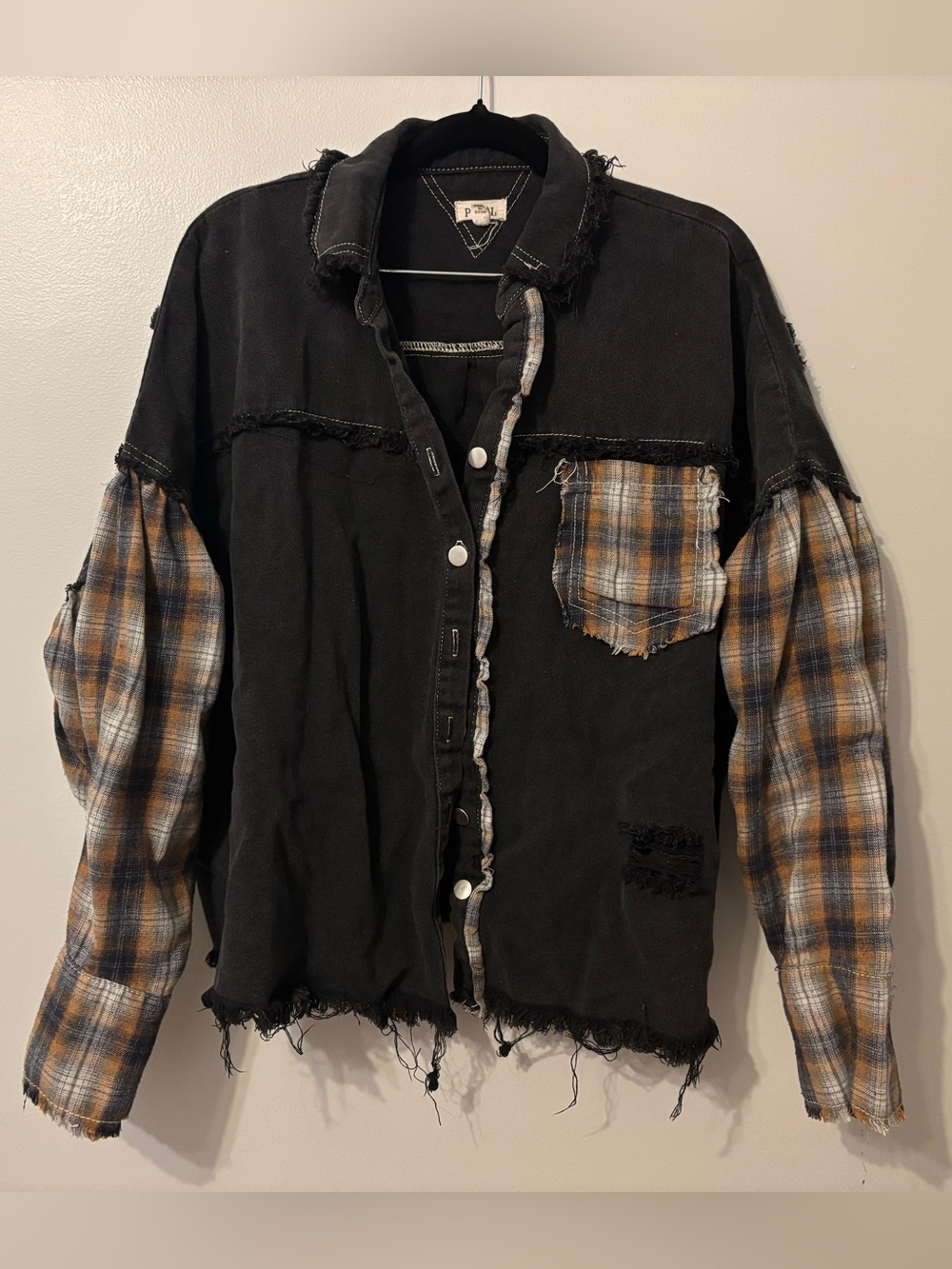 POL Black Button-Up Jacket with Contrast Stitching